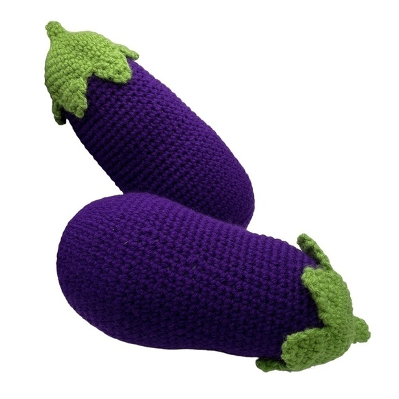 🍆 Handmade Crochet Eggplants - The "Emoji" You Can Cuddle! (Set of 2!) - Picture 3 of 5